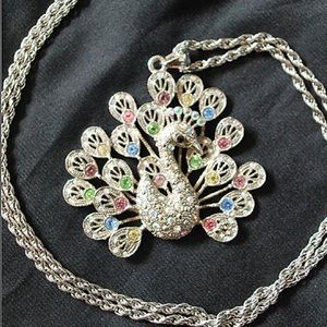 Gorgeous Colorful Silver Peacock Necklace